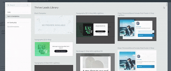 ThriveLeadsforms-ezgif.com-optimize Gif image of form templates in Thrive Leads