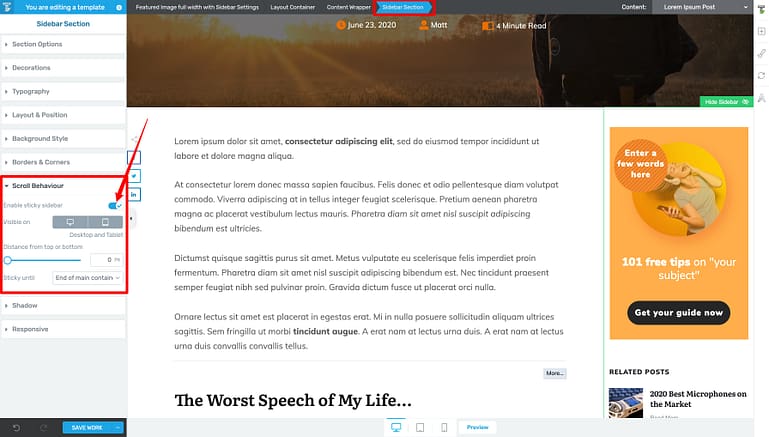 13. Set-Template-Sidebar-to-Sticky Make your Sidebar Sticky