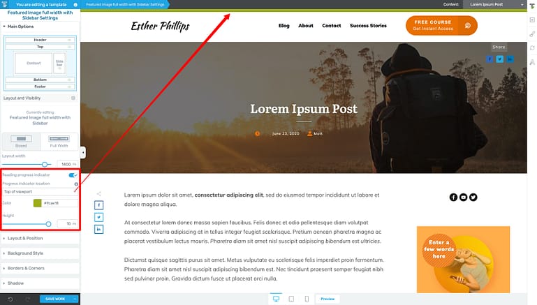 7. Top-of-viewport-progress-bar "Top of viewport" horizontal progress bar option