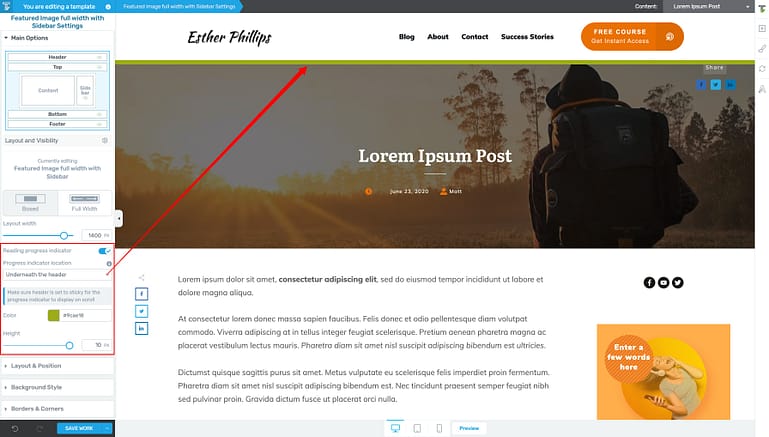 8. Underneath-the-header-progress-bar "Underneath the header" horizontal progress bar option