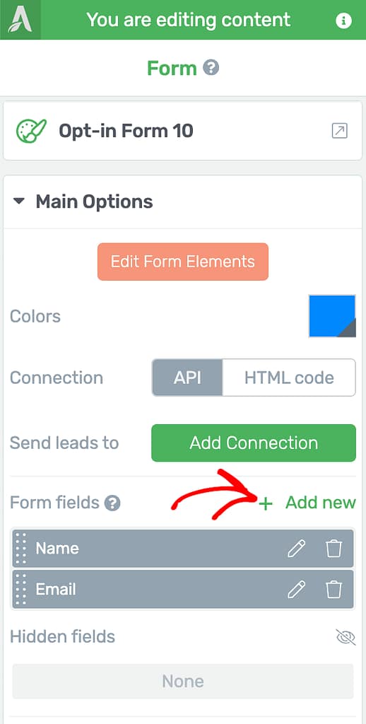 Add a new form field in the lead generation element.