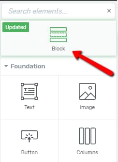 Block1 The Block element in the "Add Element" right sidebar