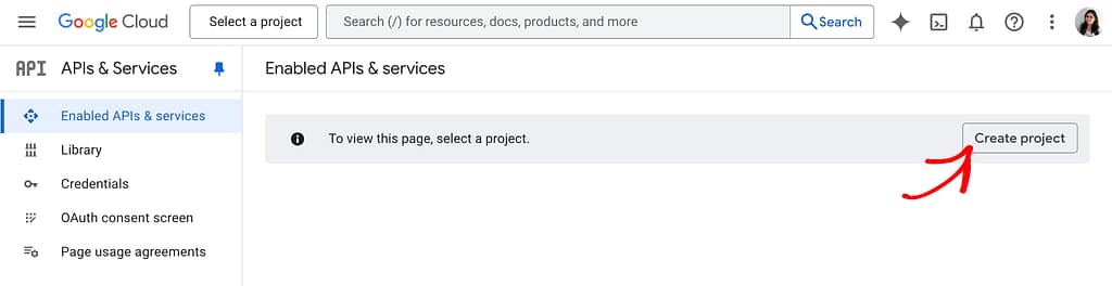 Create a new project in the Google API console.