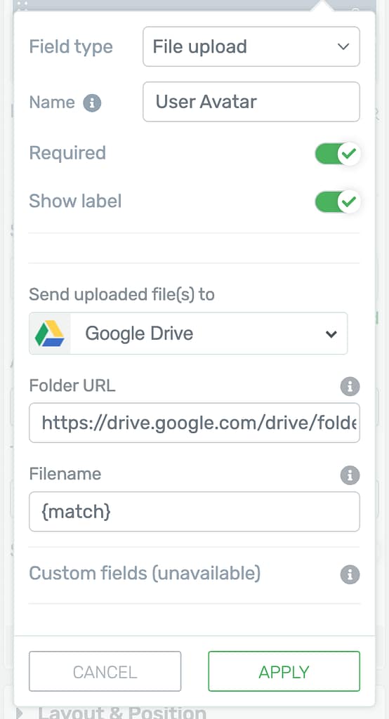 Enter the folder URL of where you want the uploaded files to be saved.
