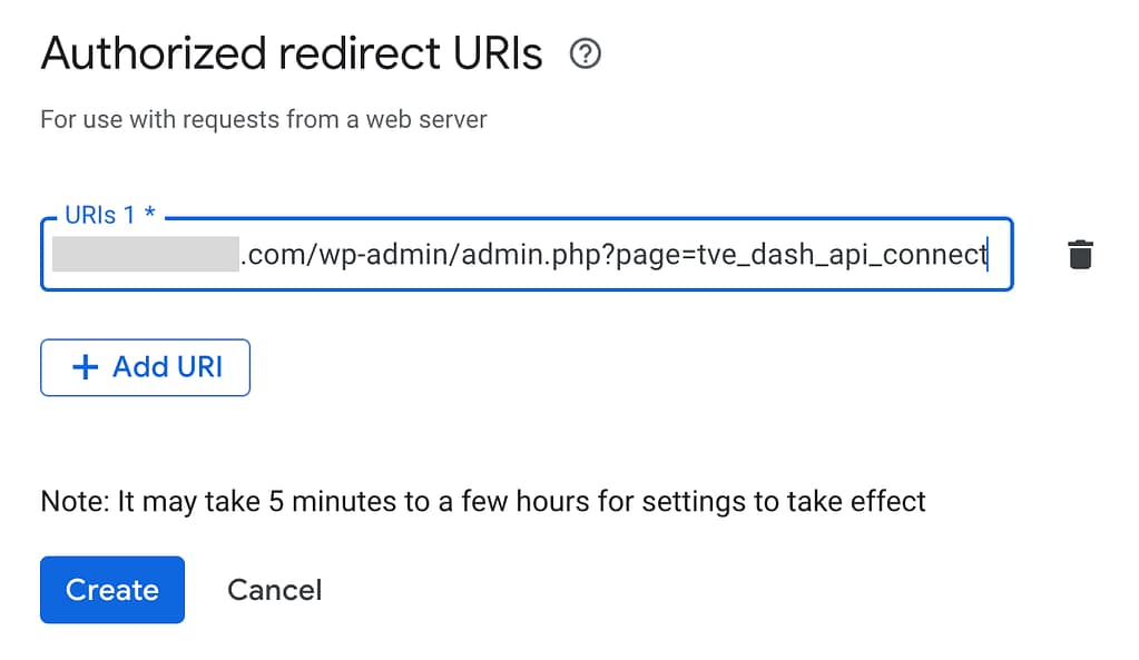 Example of an entered redirect URL while creating a client ID.