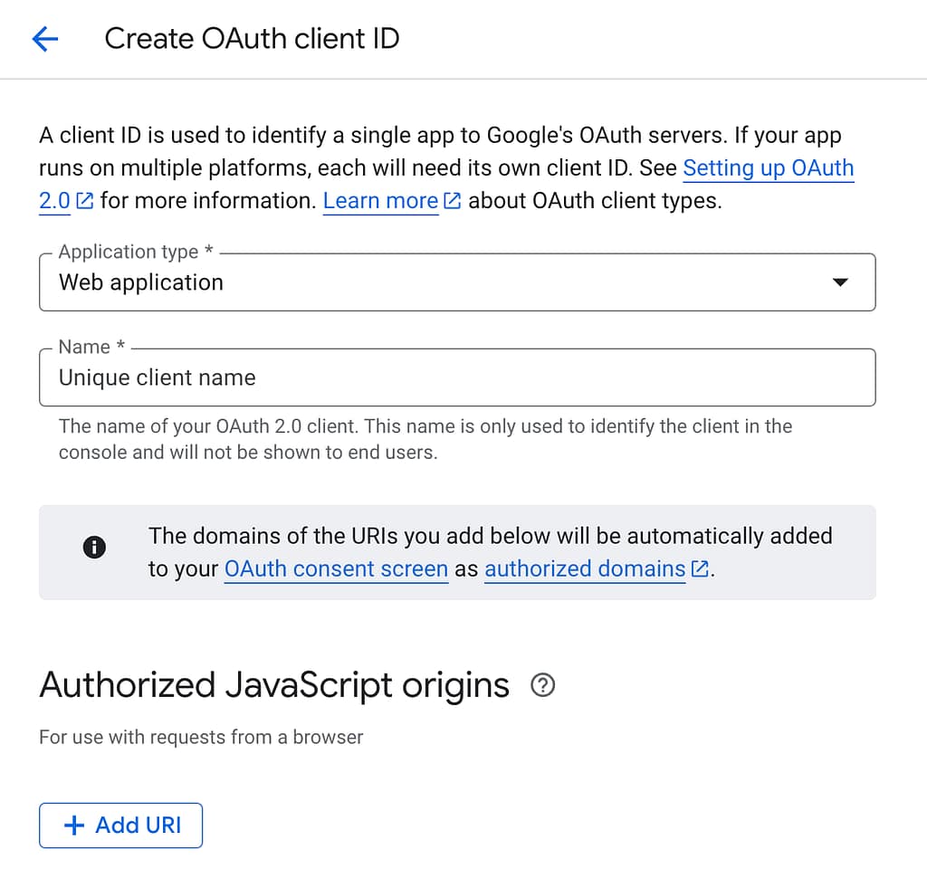Fill in the application type and the client name