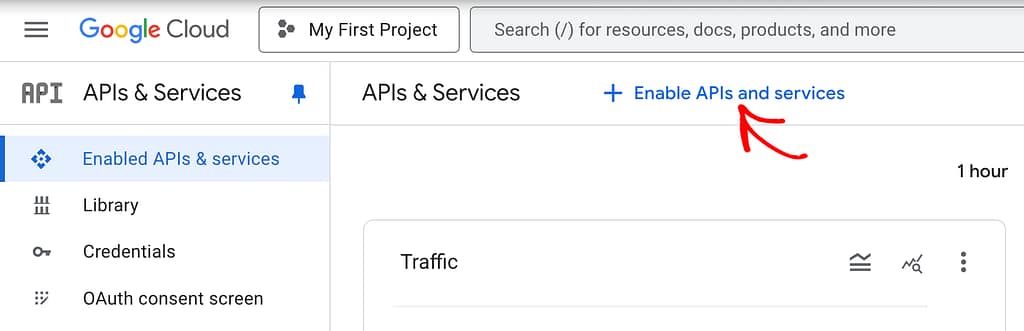Enable APis and services in the Google API project