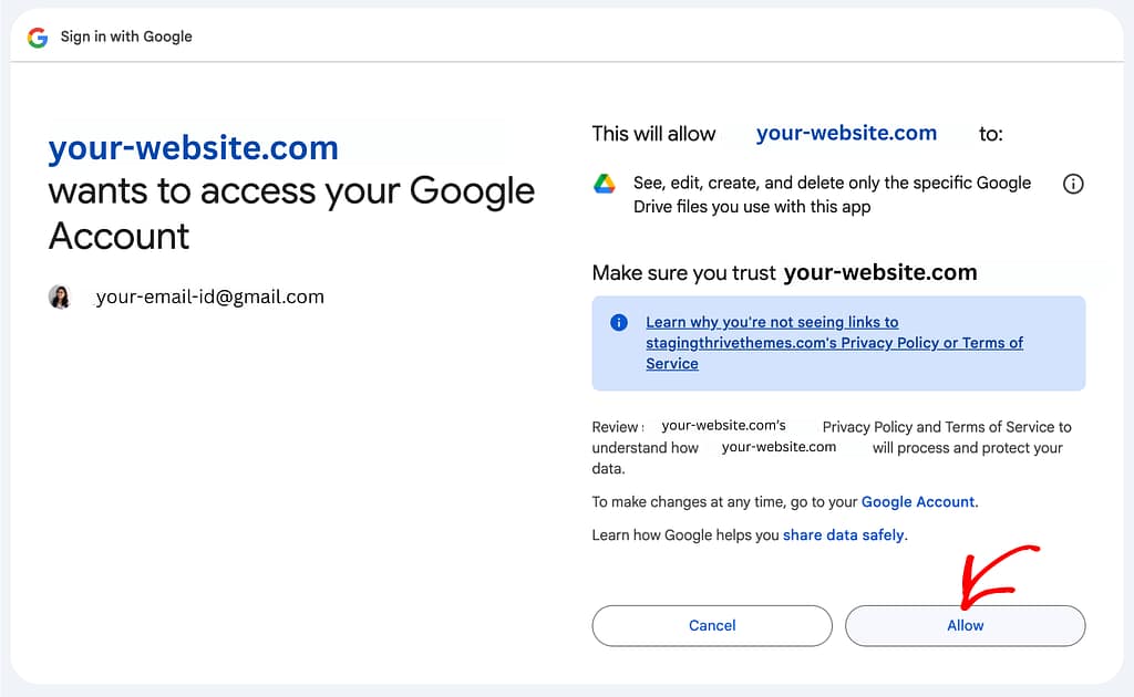 Allow permissions to the domain