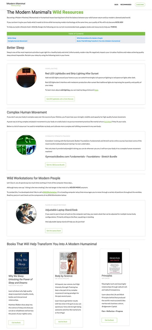 Modern Mainimal OLD Recommended Resources Page An example of an old Recommended Resources page built from scratch by a non-designer that took way too much time to complete.