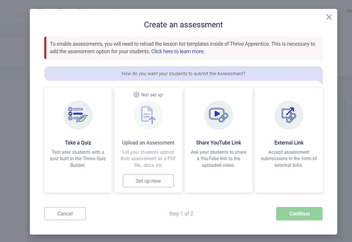 Assessments in Thrive Apprentice