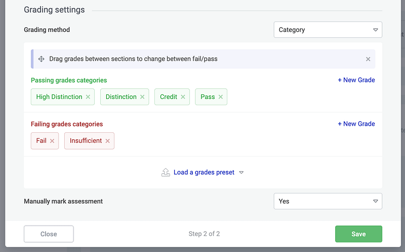Academic category grading