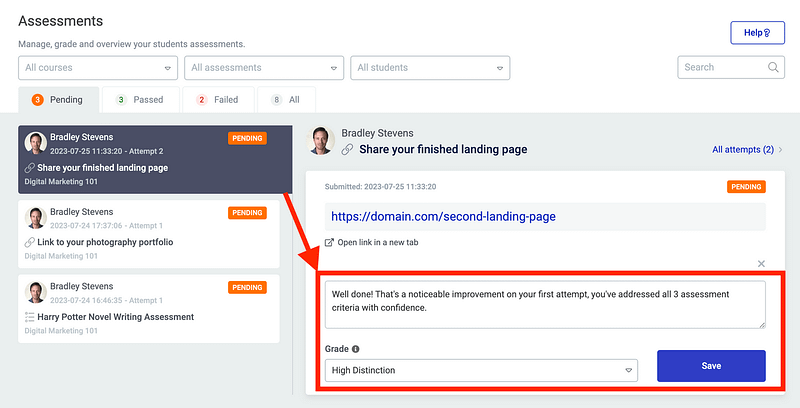 Adding Assessment Notes