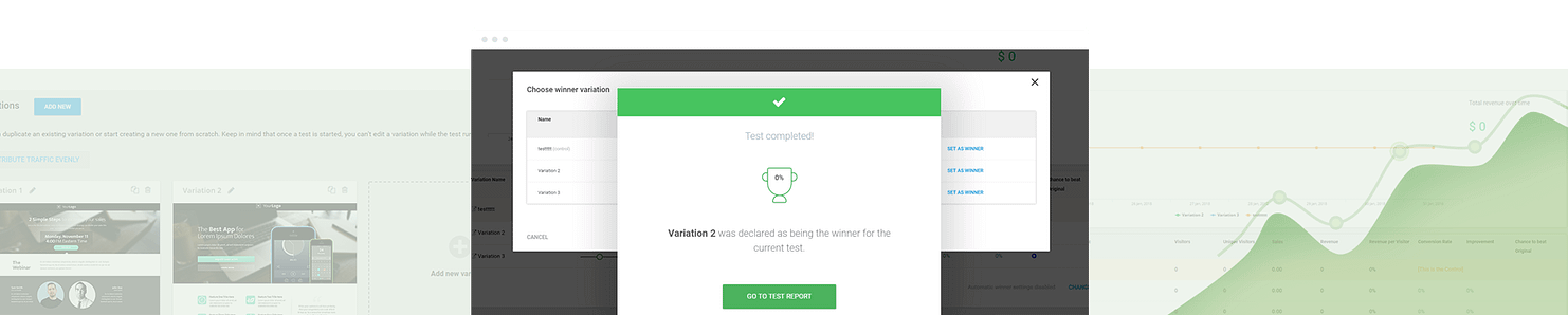 Split testing results page