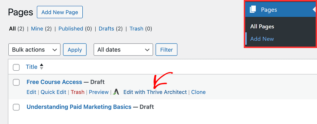 Edit the page with Thrive Architect