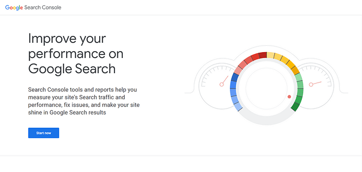 Screenshot of Google search console splash page