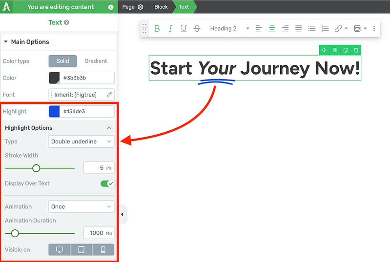 Highlight Animation Sidebar Options