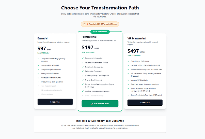pricing page