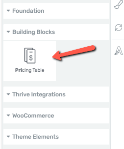 pricing table