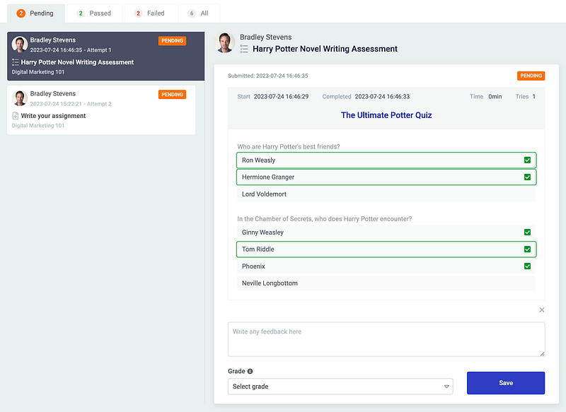 Quiz Builder Submission for Grading