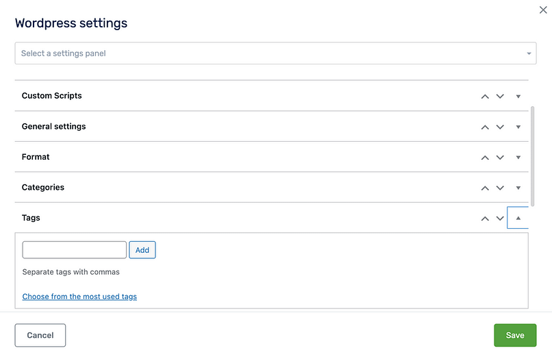 wordpress-settings WordPress settings in Architect