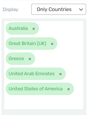 Select a specific set of countries to include to streamline form