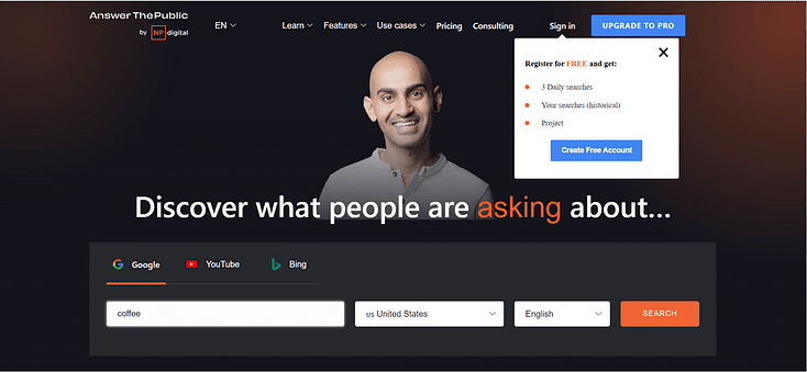 Screenshot of Answer te Public hero section