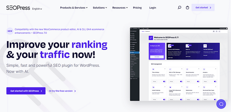 Screenshot of SEOPress hero section
