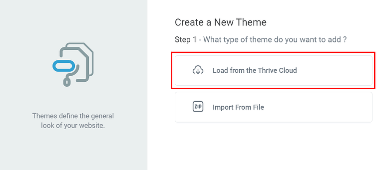 TTB - Themes - Theme Source - Annotated Loading a new theme from the Thrive Cloud