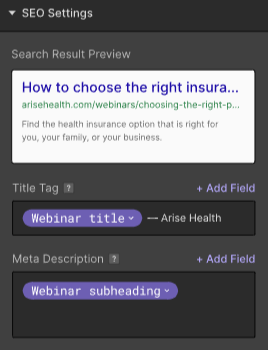 Webflow vs WordPress - Webflow - SEO SEO options in Webflow